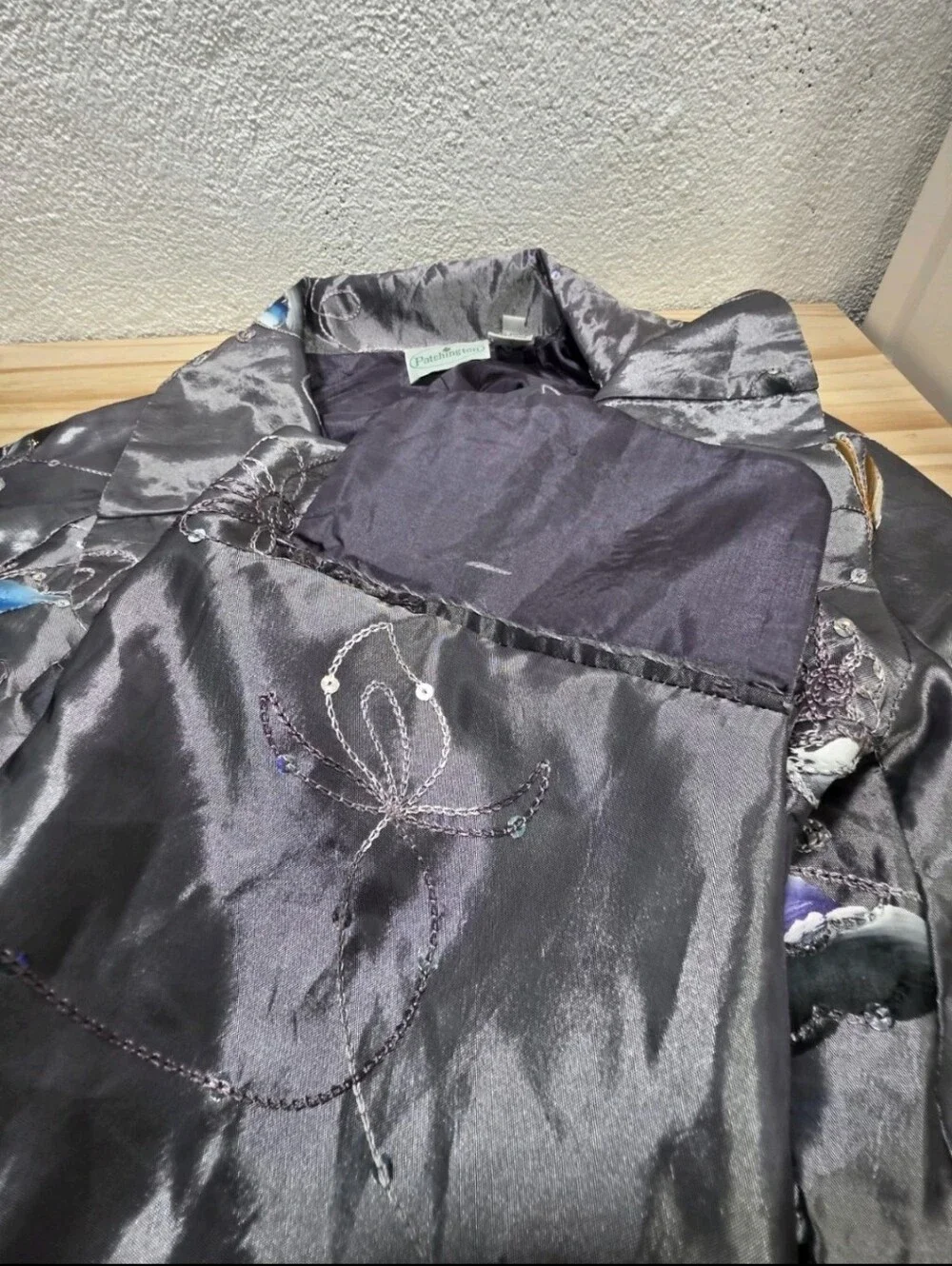 NWT Patchington Butterfly Embroidered Sequin Jacket M Gray Metallic Art Wear